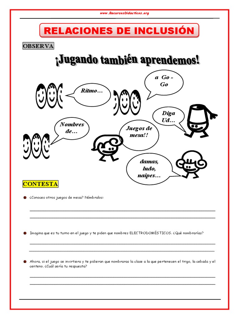 Relaciones de Inclusión para Primero de Secundaria | PDF | Alimentos