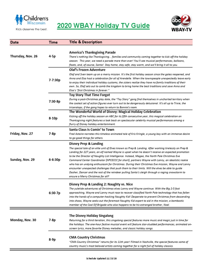 2020 WBAY Holiday TV Guide: Date Time Title & Description | PDF | Christmas