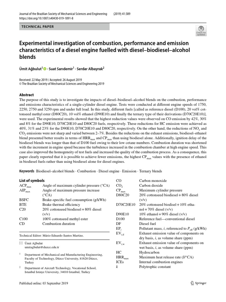 Experimental Investigation of Combustion, Performance and Emission ...