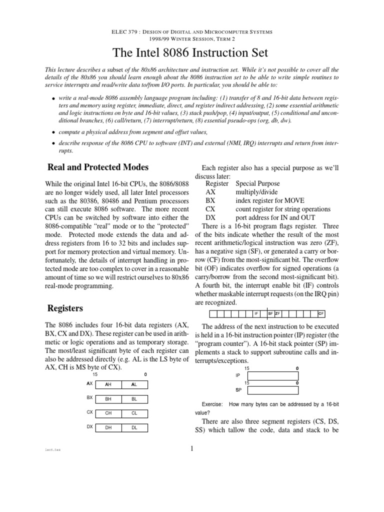 The Intel 8086 Instruction Set PDF