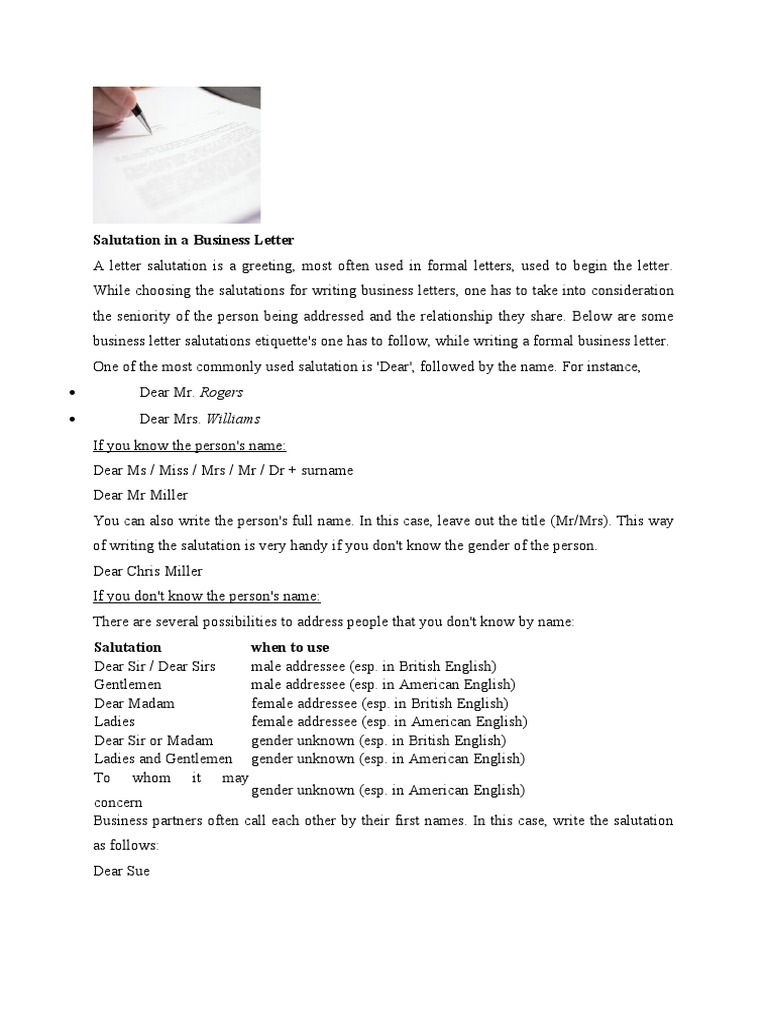 Standard Letter Salutations For Business