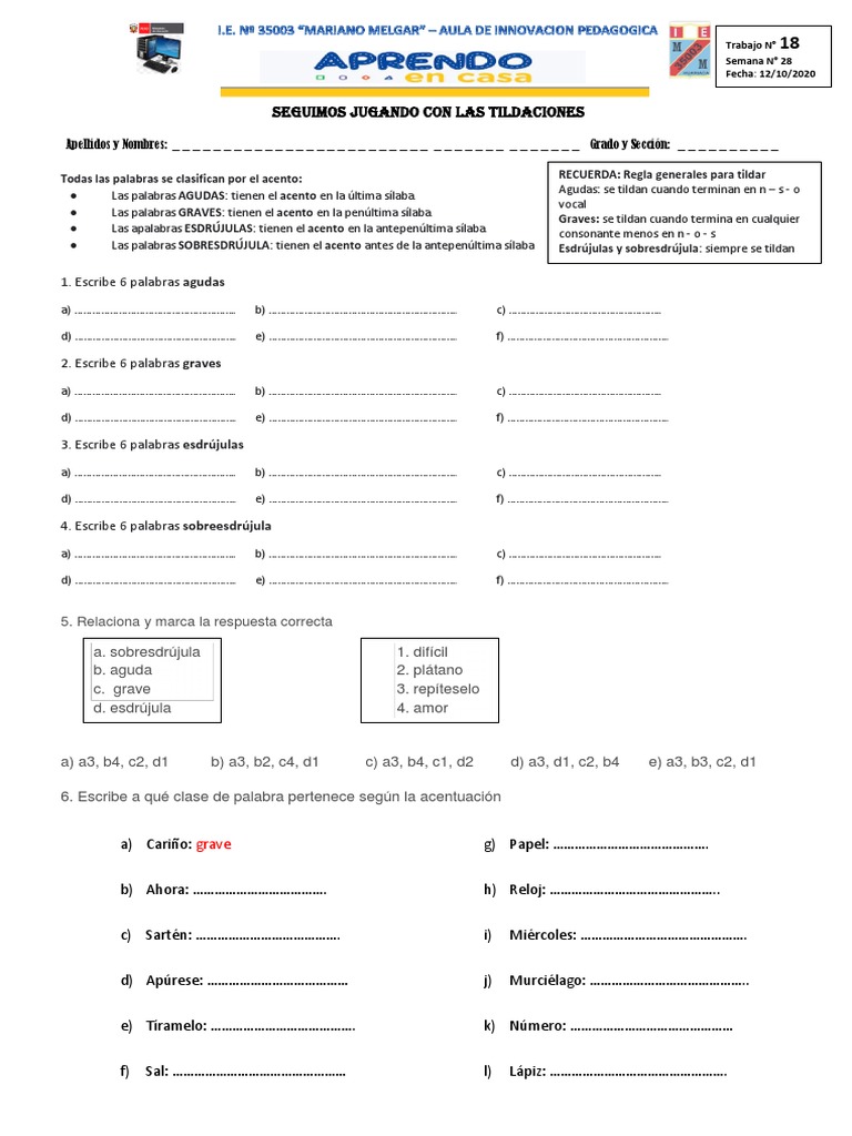 Clasificación de Palabras y Ejercicios | PDF | Idiomas | Artes del ...