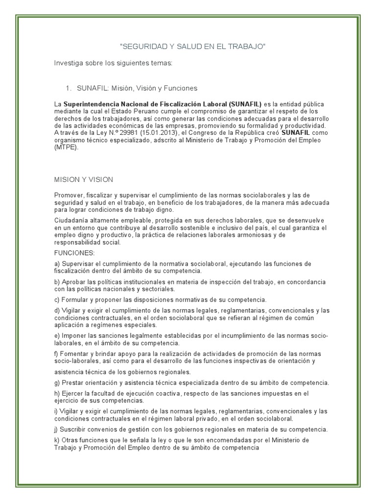 Misión y Normativa de SUNAFIL | PDF | Derecho laboral | Naturaleza