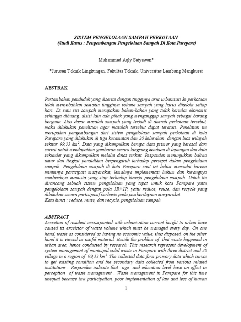 Sistem Pengelolaan Sampah Perkotaan