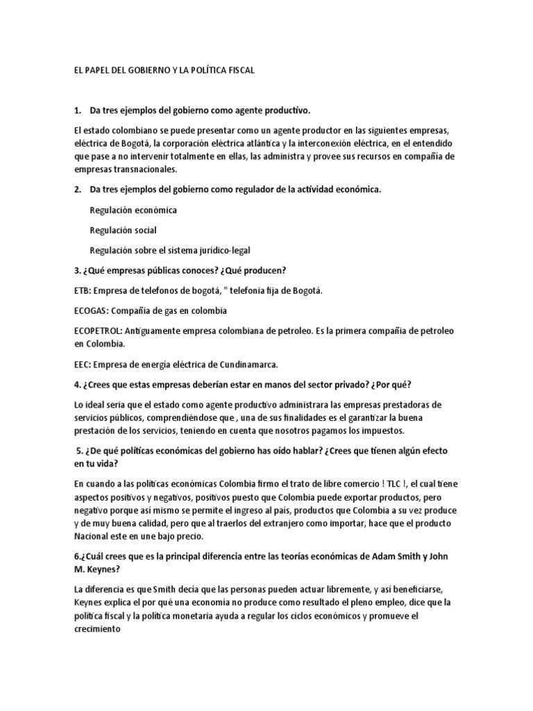 Gobierno y Política Fiscal en Colombia | PDF | La política fiscal ...
