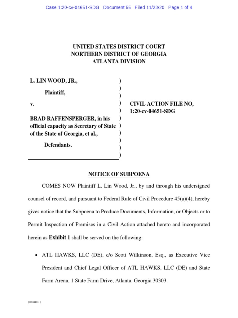 Notice Of Subpoena Pdf Subpoena Lawsuit