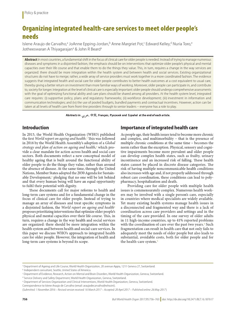 Integrated Health Care for Older Adults | PDF | Health Care | World ...