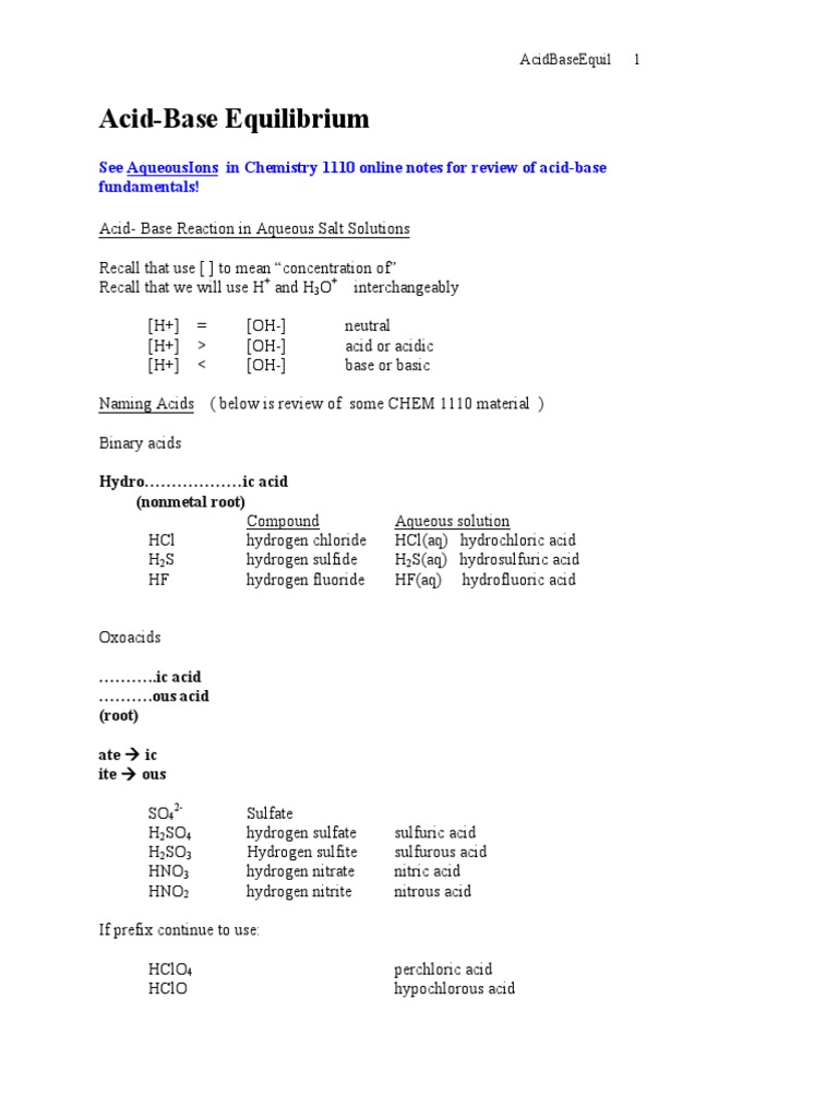 Acid-Base Equilibrium Guide | PDF | Acid | Ph