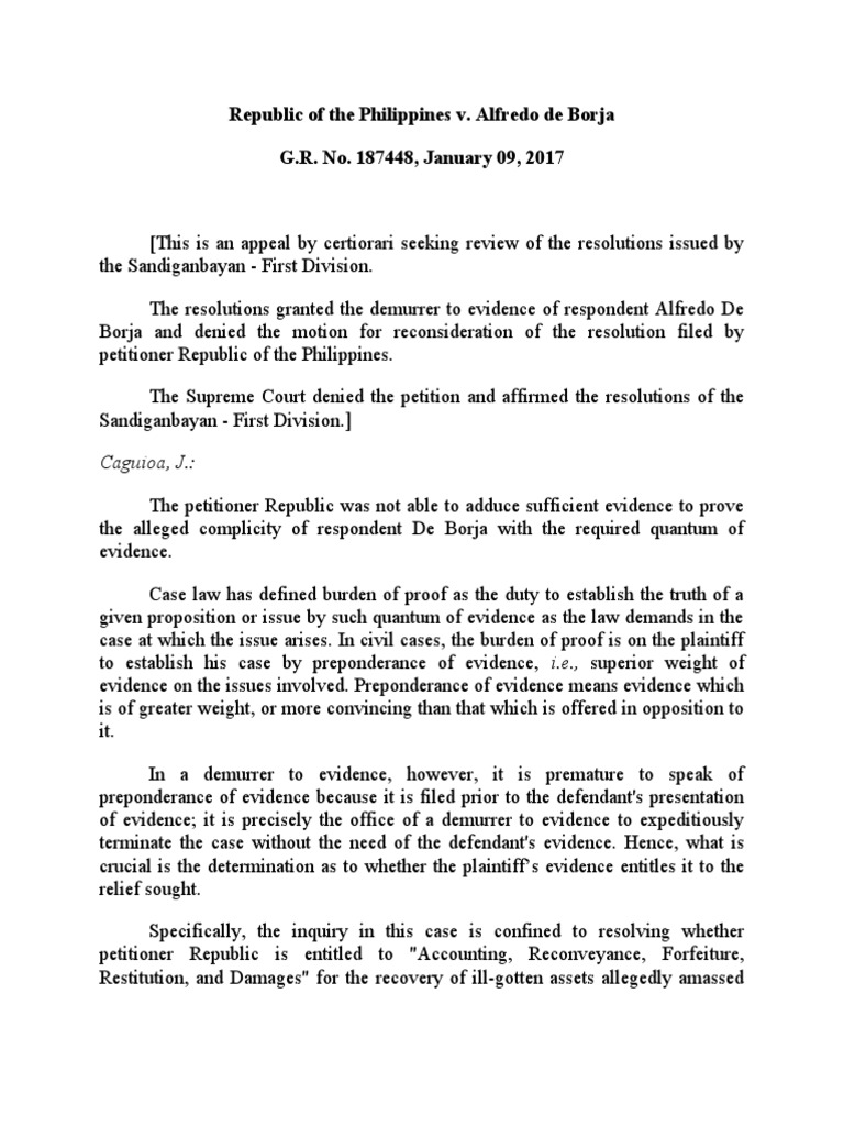 Republic of The Philippines v. Alfredo de Borja | PDF | Burden Of Proof ...