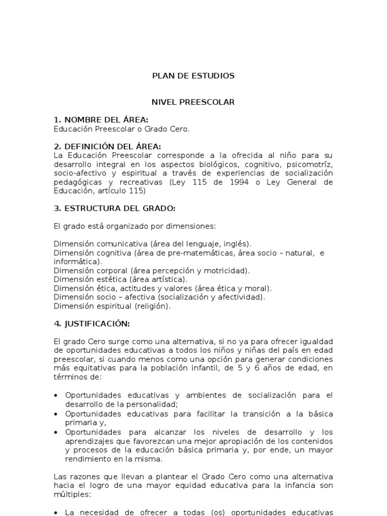 Plan de Estudio Pre Escolar 2010 | PDF | Educación de la primera ...
