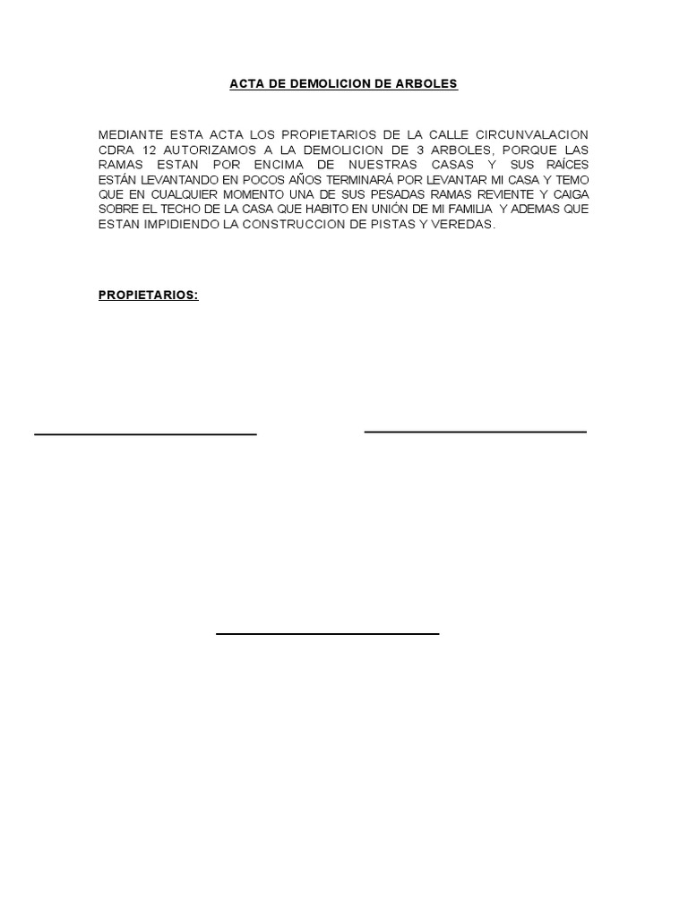 Acta de Demolicion de Arboles | PDF