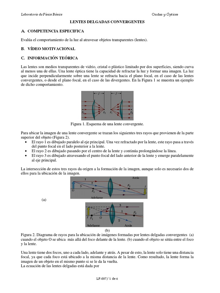 Practica5 Lentes Delgadas Modificada PDF Optica Electrodinamica