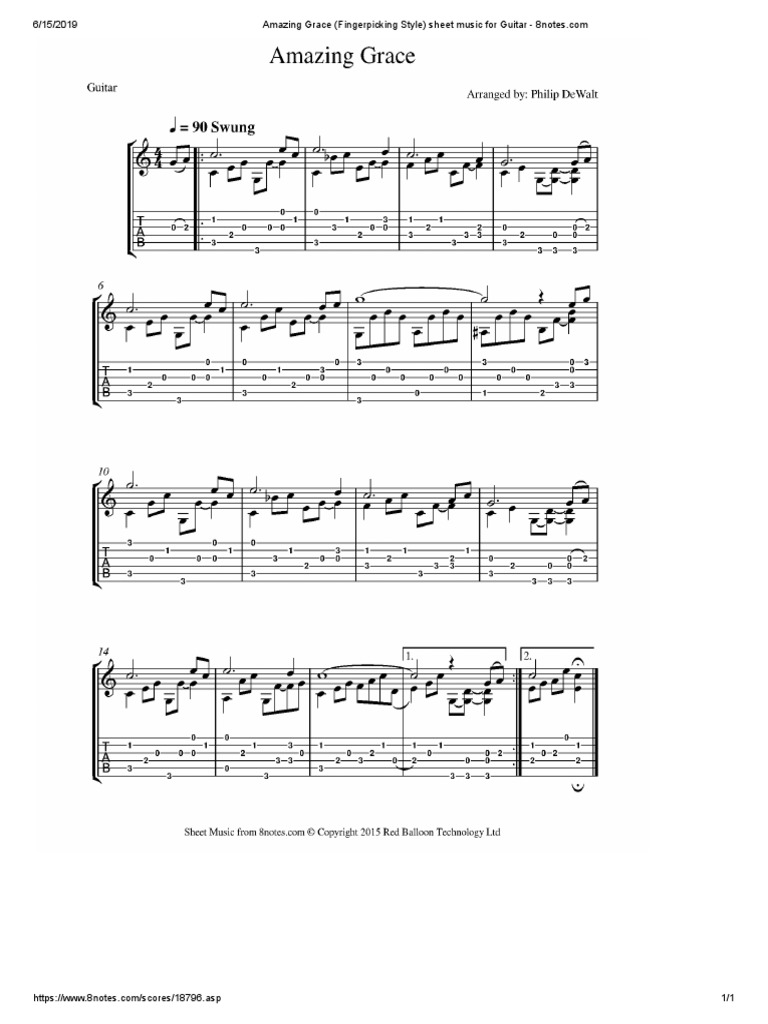 Amazing Grace (Fingerpicking Style) Sheet Music For Guitar PDF