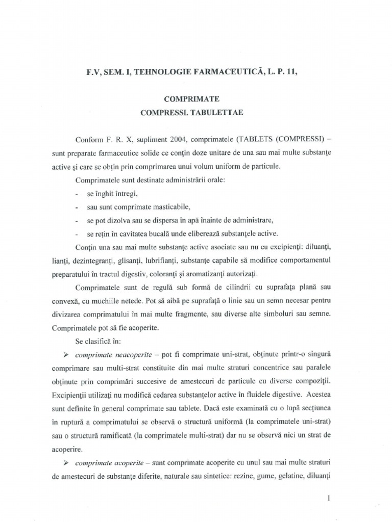 lp11 Tehnica Comprimate PDF | PDF