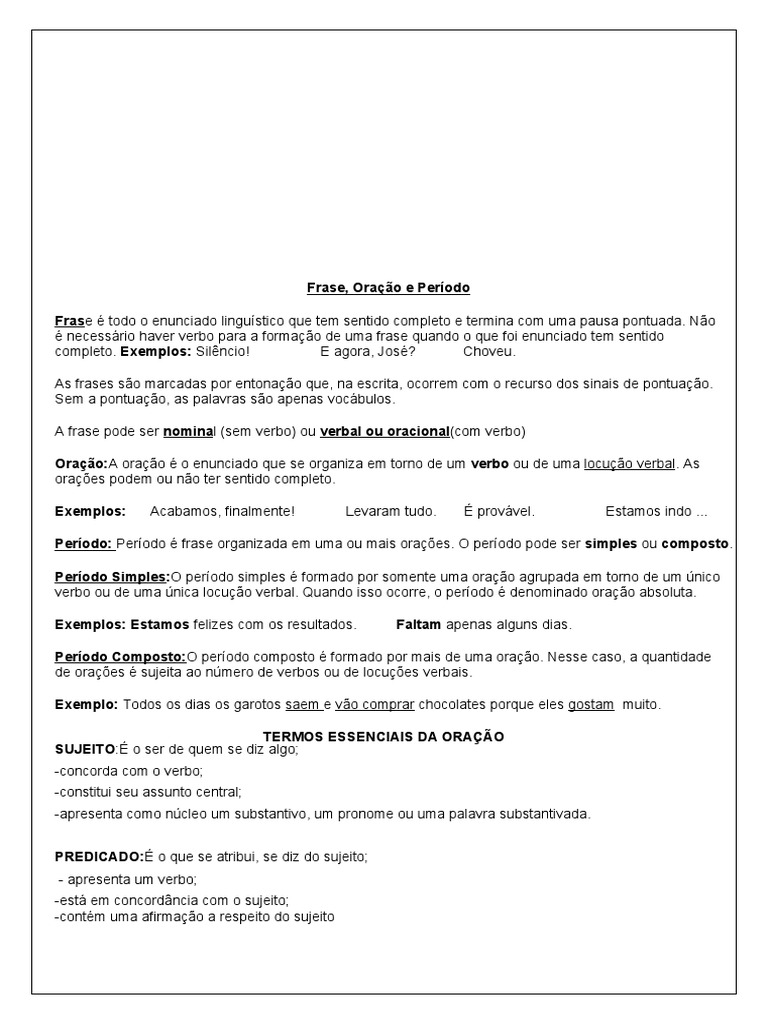 Frase, Oração e Período: Conceitos e Atividades | PDF | Assunto ...