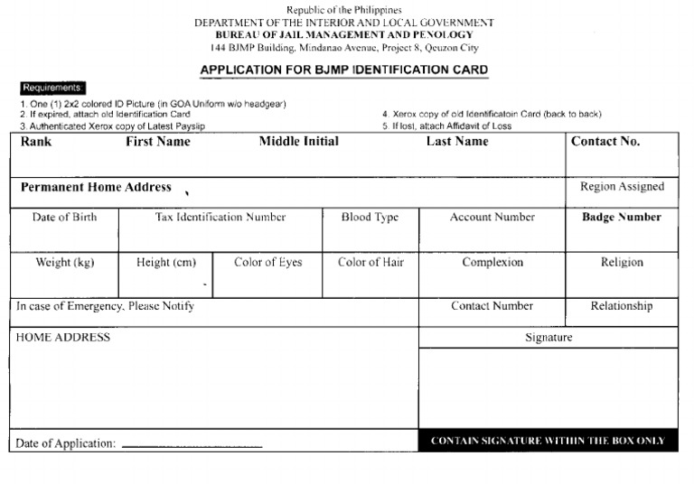 BJMP Id Application For Id (Active) PDF PDF