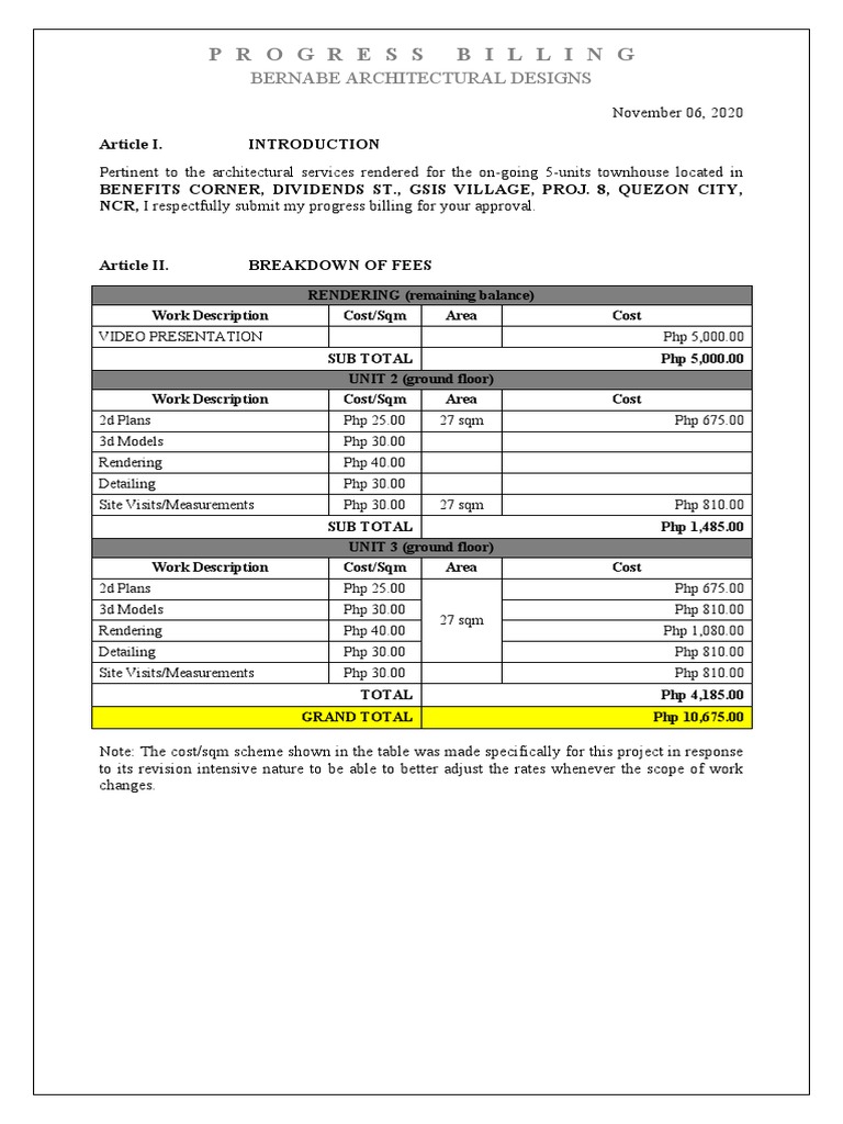 ATH - Progress Billing - 2020-11-05 | PDF | Financial Services | Economies
