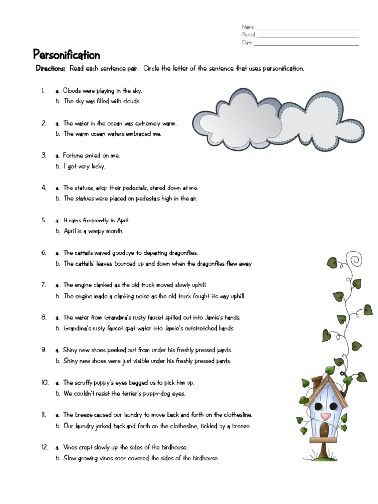 Personification Worksheet for Grades 4-6 | PDF | Science & Mathematics