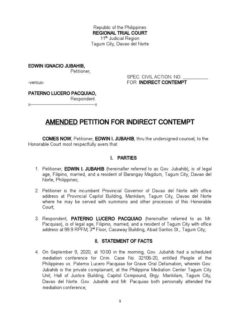 Amended Petition For Indirect Contempt PDF Contempt Of Court Amended Petition For Indirect Contempt PDF Contempt Of Court