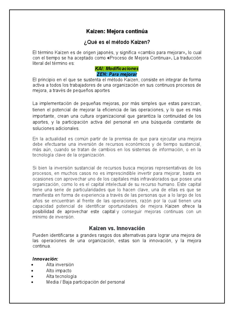 Kaizen: Proceso de Mejora Continua | PDF | Lean Manufacturing | Innovación