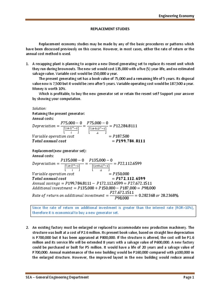 Lesson 10 - Replacement Studies | PDF | Economies | Business
