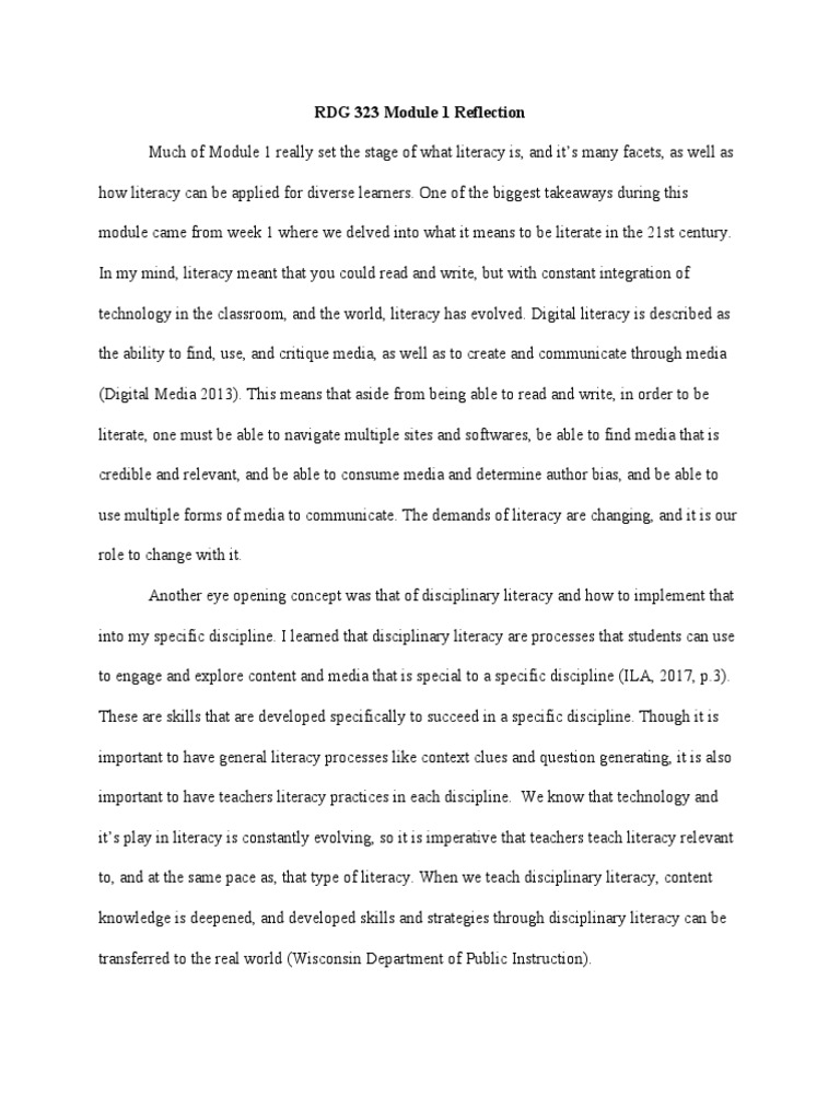 rdg323 Module 1 Reflection | PDF | Literacy | Applied Psychology