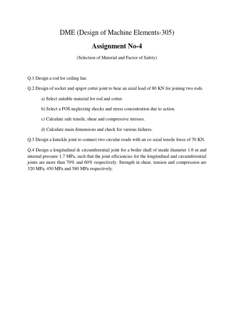 DME (Design of Machine Elements-305) : Assignment No-4 | PDF