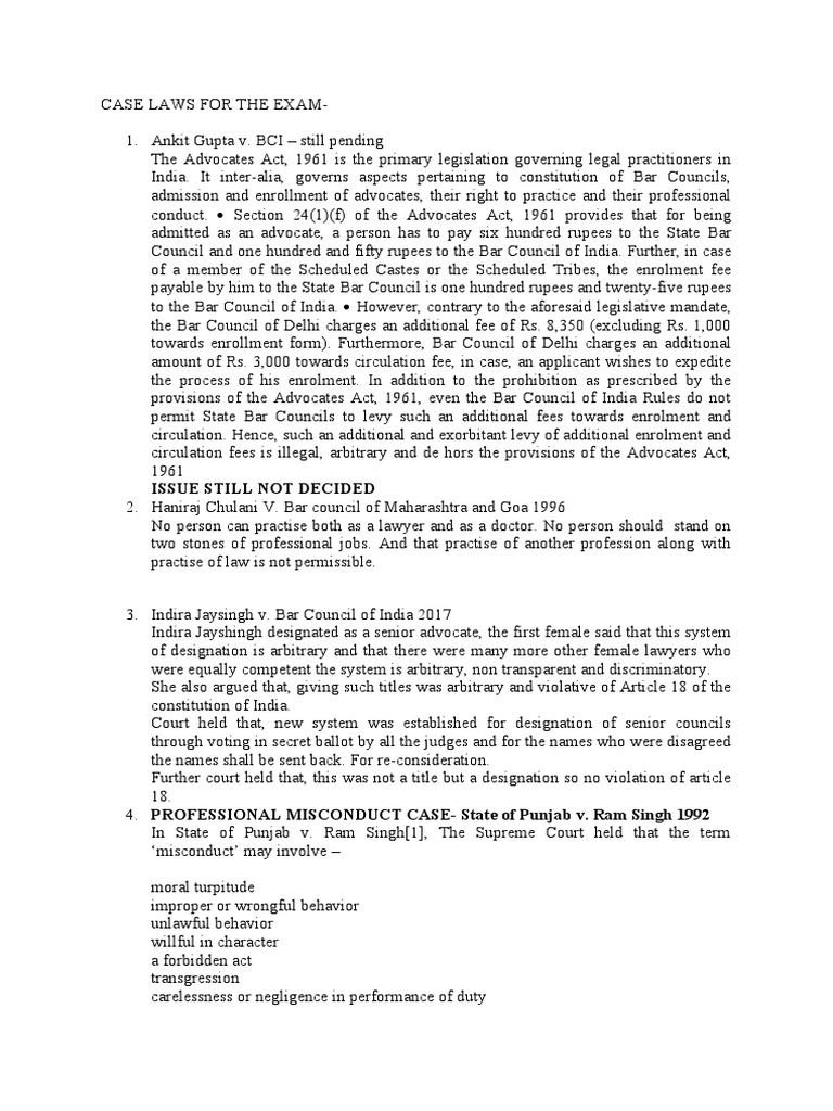 Landmark Cases on Professional Ethics | PDF | Advocate | Contempt Of Court