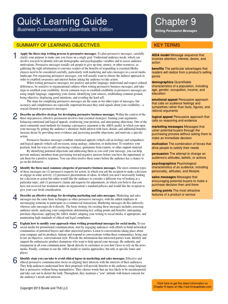 BCE6 Quick Learning Guide Ch9 PDF | PDF | Persuasion | Credibility