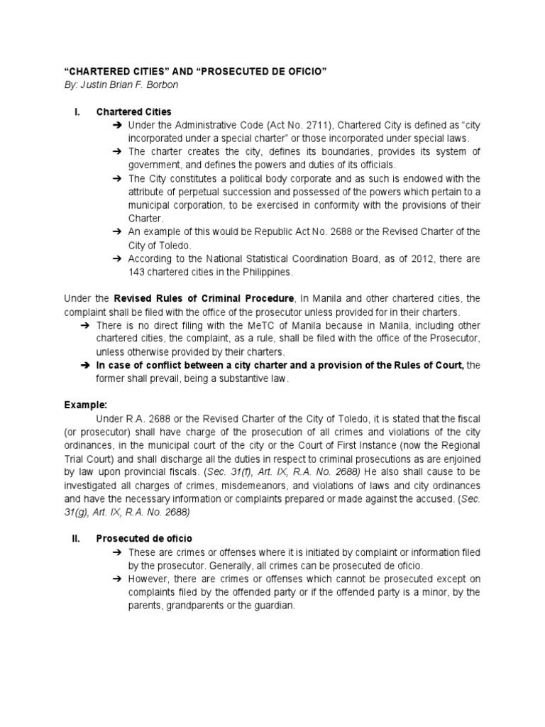 Chartered Cities and Prosecuted de Oficio PDF | PDF | Prosecutor ...