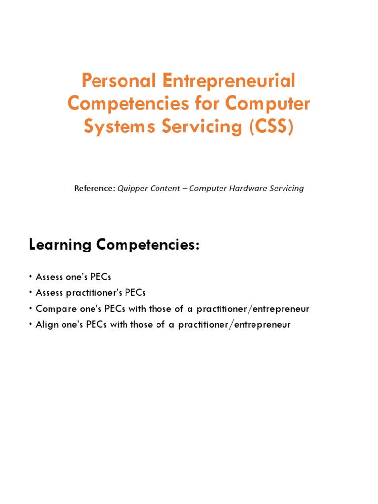 PECs in Computer Systems Servicing | PDF