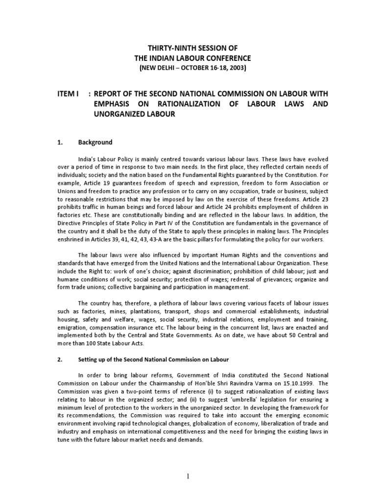 Second National Labour Commission Report | PDF | Labour Law | Welfare