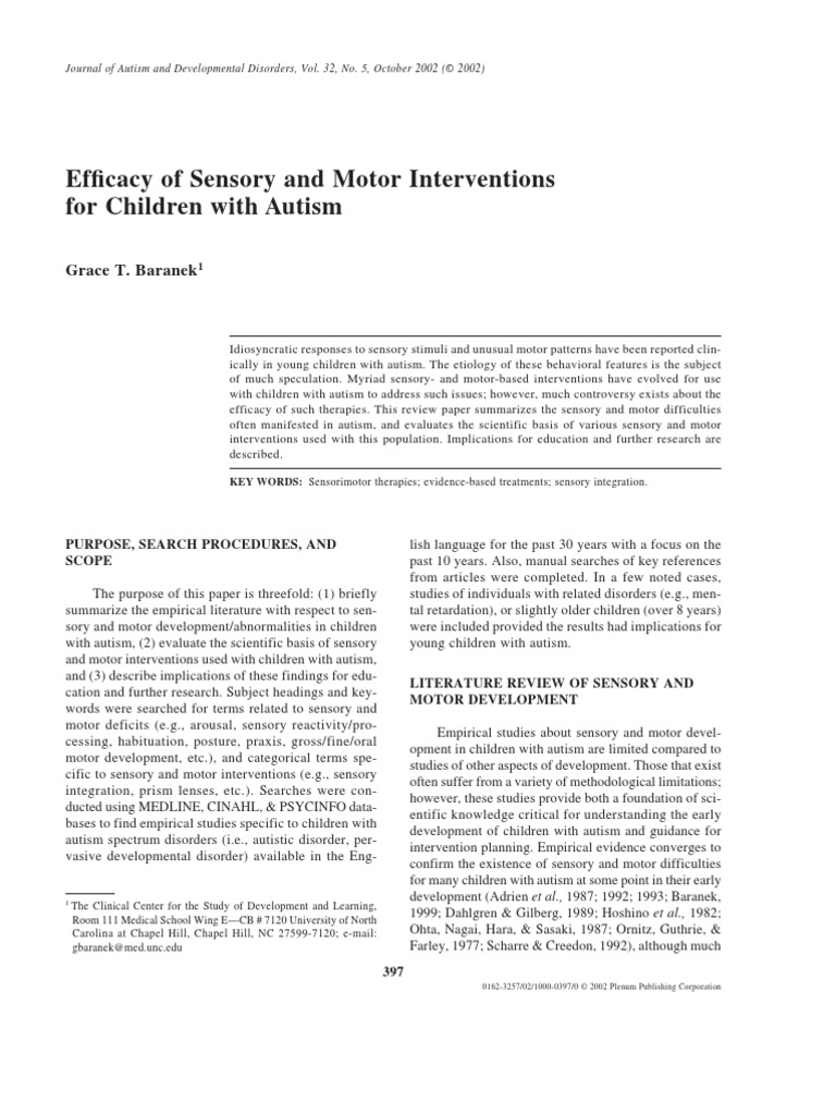 Sensory and Motor Interventions | PDF | Autism | Autism Spectrum