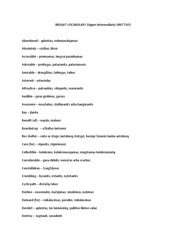 Insight Upper Intermediate Unit 2 Wordlist | PDF