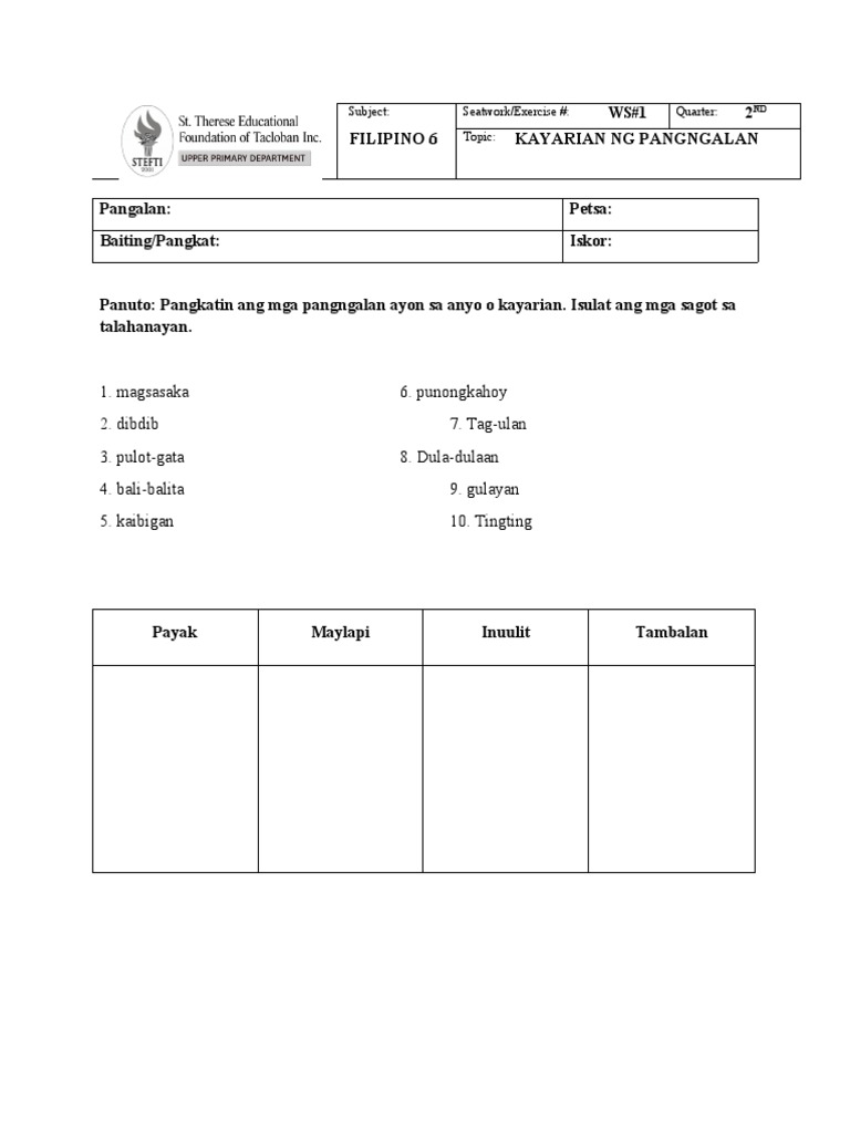 SW #1 Kayarian NG Pangngalan | PDF