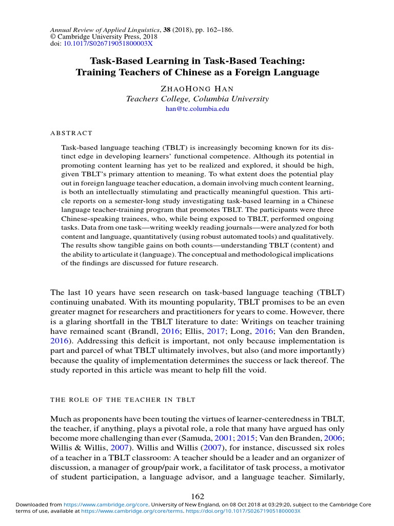 Task-Based Learning in Task-Based Teaching: Training Teachers of ...