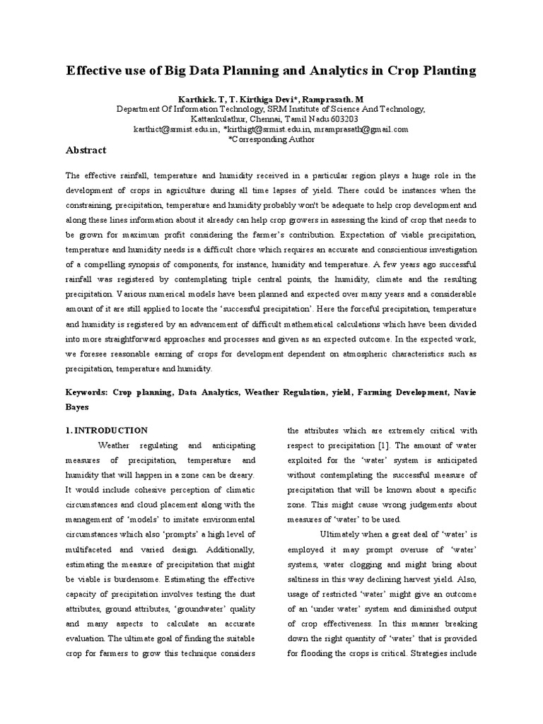 Effective Use of Big Data Planning and Analytics in Crop Planting | PDF ...