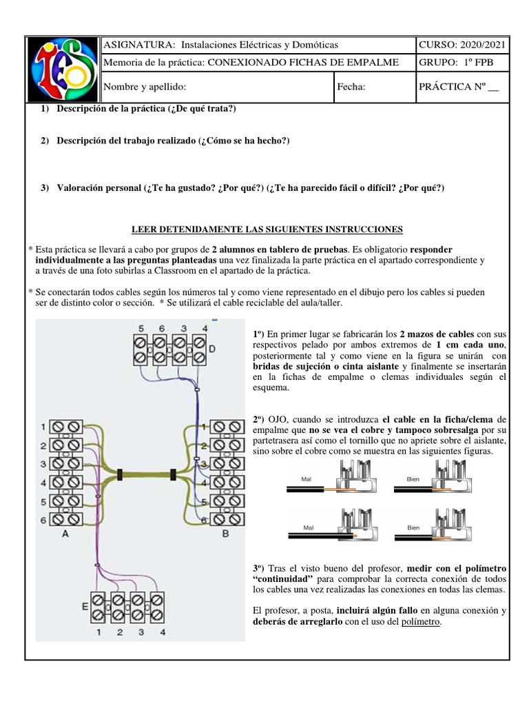 Práctica 8 - Conexionado Fichas de Empalme, PDF, Electricidad