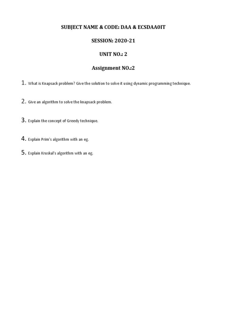 Subject Name Code Daa Ecsdaa0it Session 2020 21 Unit No 2