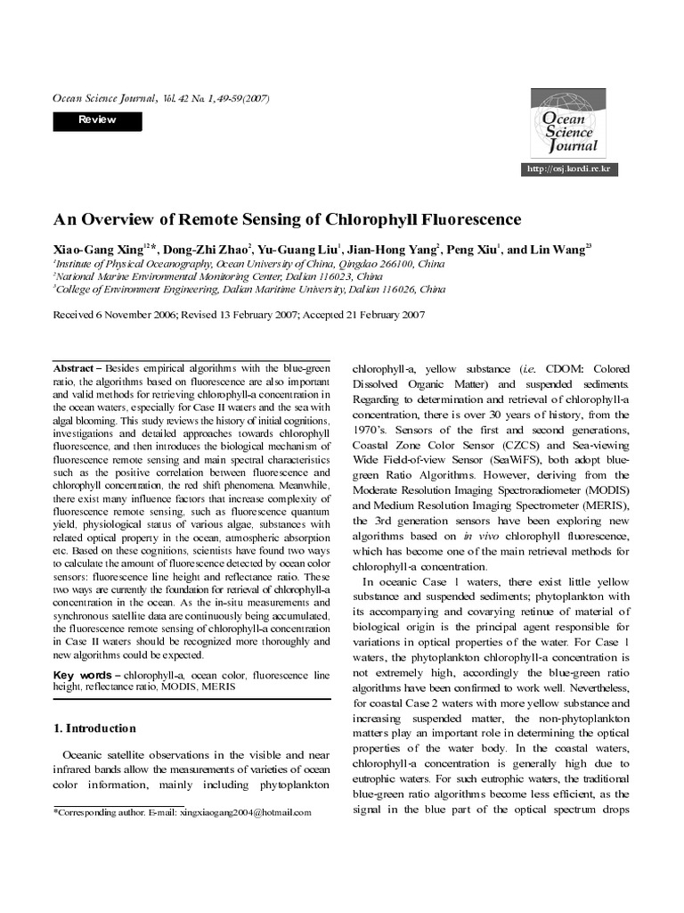 Remote Sensing of Chlorophyll Fluorescence | PDF | Fluorescence ...