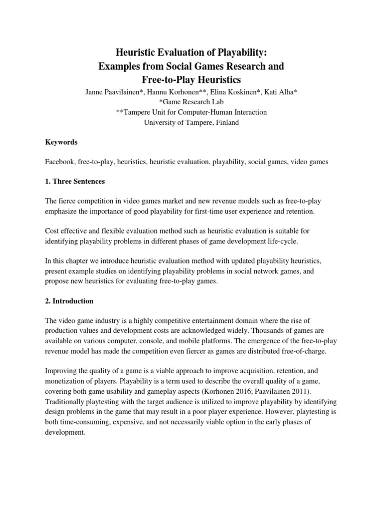 Heuristic Evaluation of Game Playability | PDF | Usability | Expert