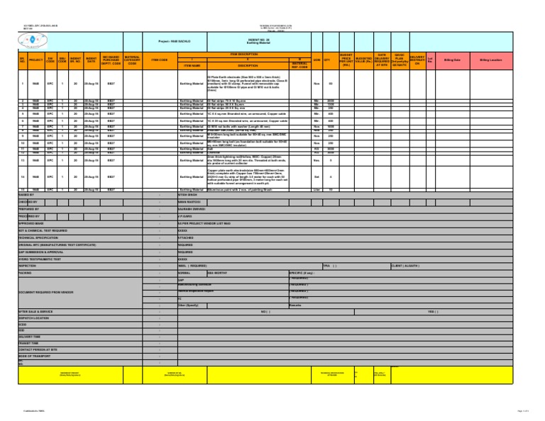 Earthing Material List for Project 9640 | PDF | Economic Sectors ...