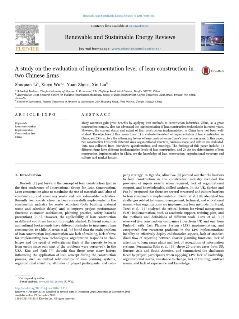 A Study On The Evaluation of Implementation Level of Lean Construction ...