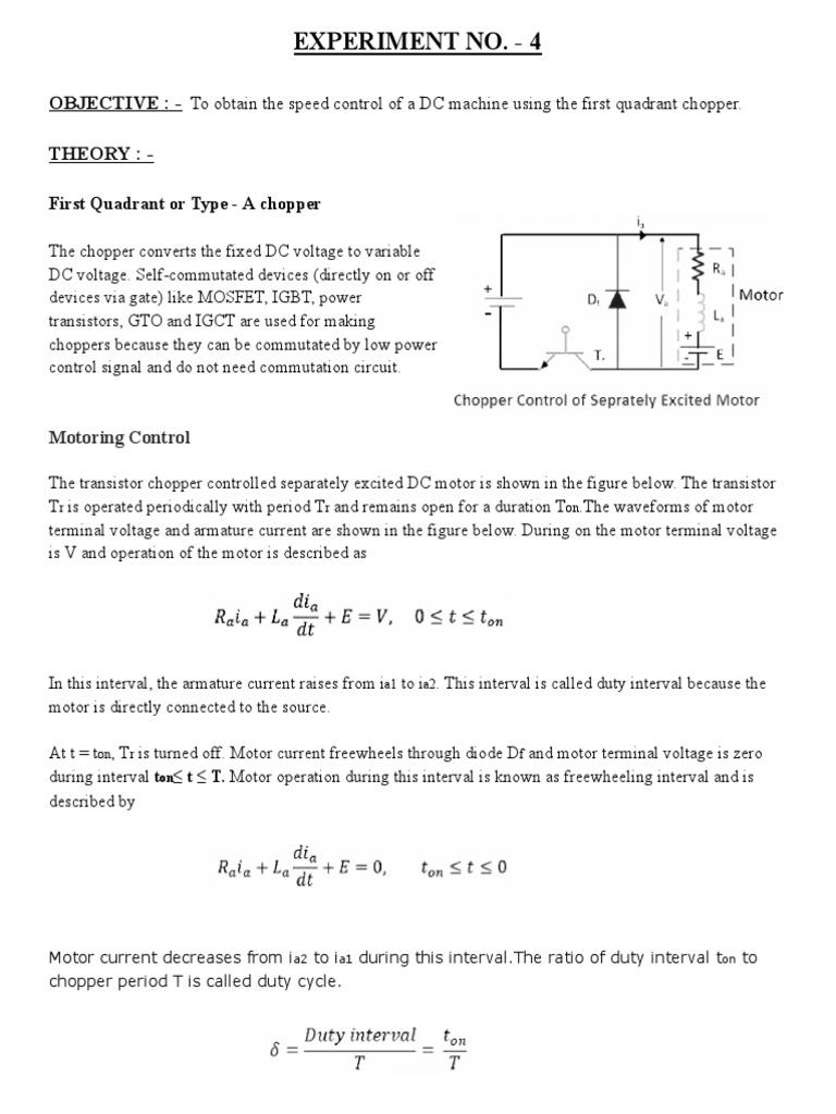 DC Motor Speed Control via Chopper | PDF