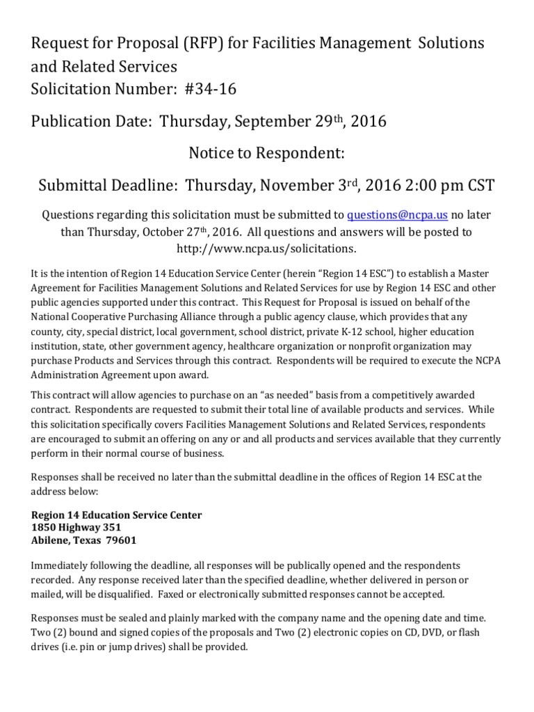 RFP Facilities Management Solutions and Related Services PDF