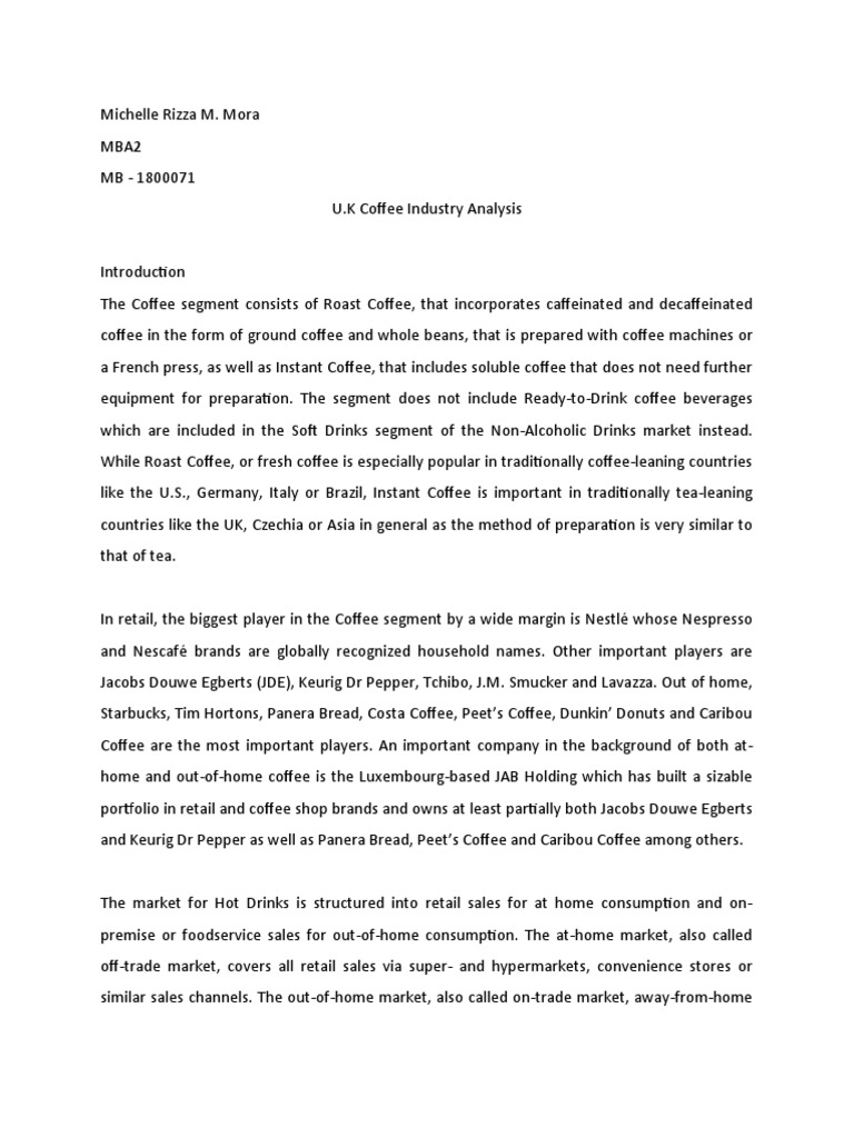 Coffee Industry Analysis PDF Coffee Drink