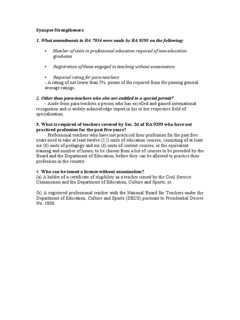 RA 9293 and Teacher Education Amendments | PDF | Teachers | Cognition