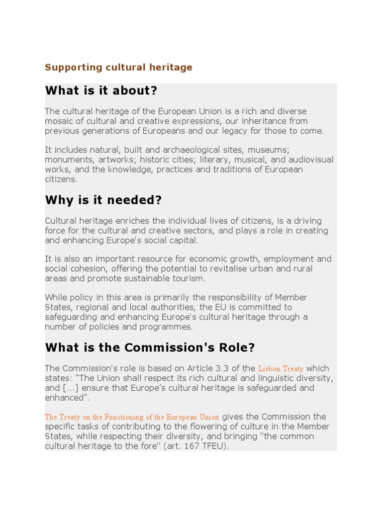 Supporting Cultural Heritage | PDF | Cultural Heritage | European Union
