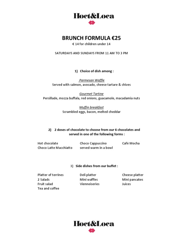 Brunch Formula Menu for Café | PDF | Cooking, Food & Wine