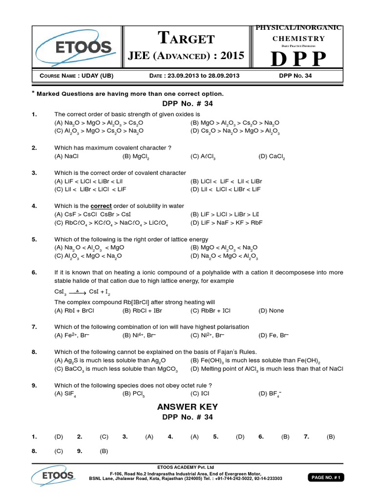 DPP 01 ChemicalBonding JHSir PDF | PDF | Technology & Engineering